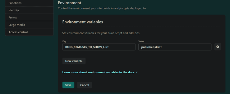 Netlify Environment Var config